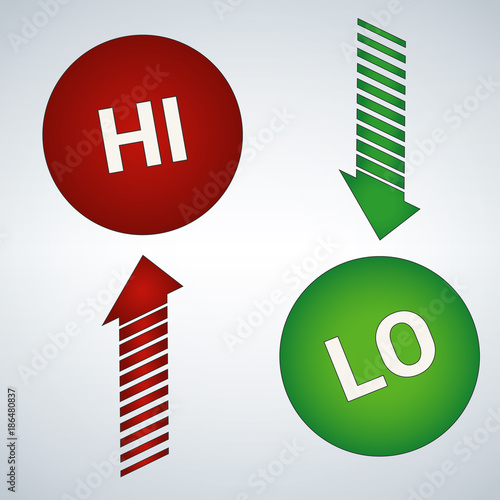High and low words with arrows in red and green photo