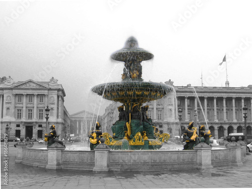 One of the beautiful fountains in Paris, France - 2 colors photo