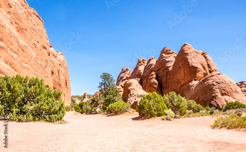 Desert Moab in Utah. Stone desert in Arches National Park. Journey through the West USA