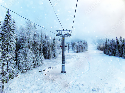 Chair lift in a ski resort in the early morning