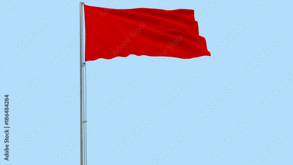 Isolate red flag on a flagpole fluttering in the wind on a transparent ...