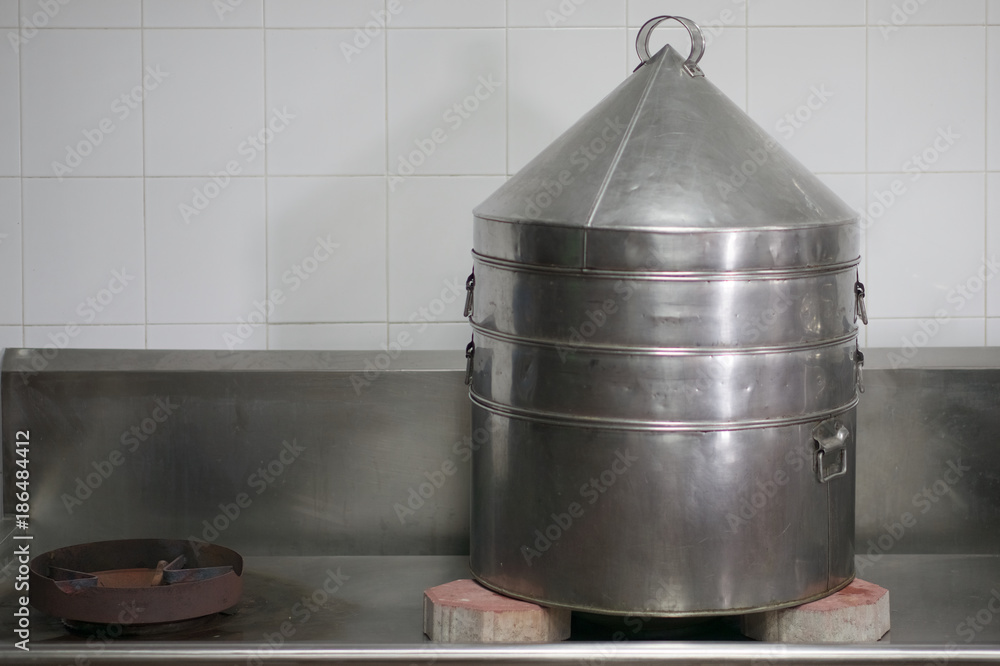 White steamed bun or dim sum at restaurant kitchen