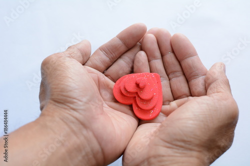Hand holding red heart, health care love and family ,valentine concept