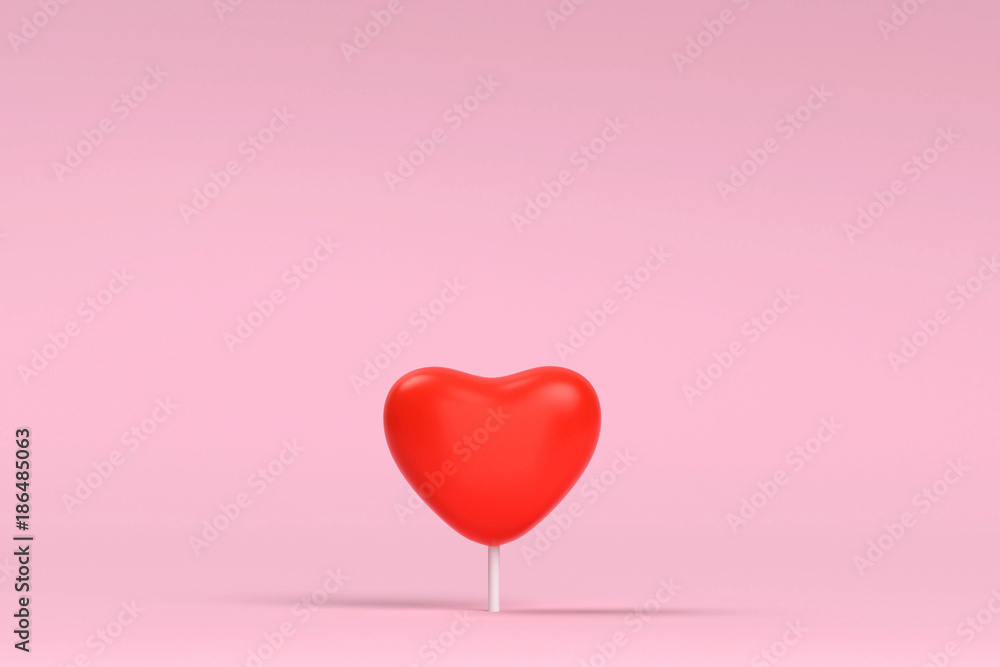 Red heart in a middle pink background. valentine day concept. minimal style concept