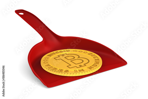 coin bitcoin and dustpan on...
