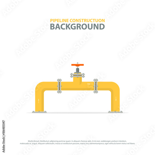 Industrial background with yellow pipeline and valve. Oil, water or gas pipelines.