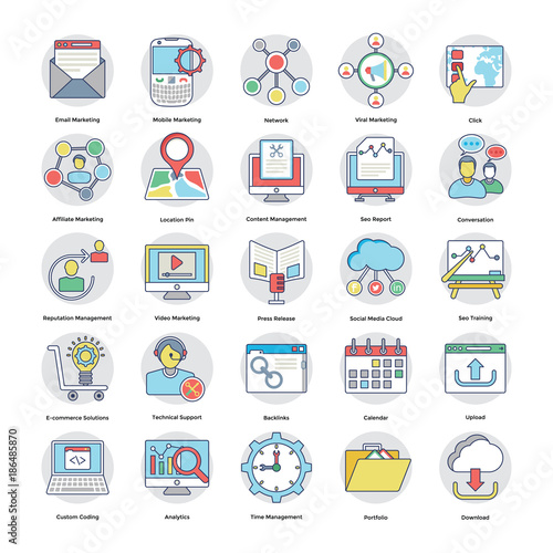 Flat Icons Of Digital and Internet Marketing
