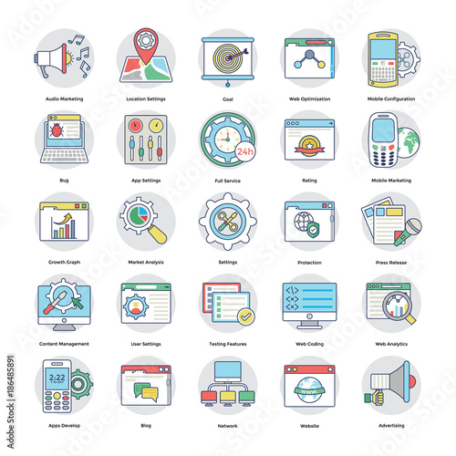 Collection of Digital and Internet Marketing Flat Icons 
