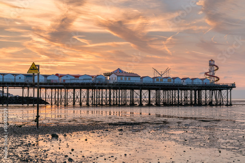 North Sea coast with the beach and the pier in Herne Bay, Kent, England, UK