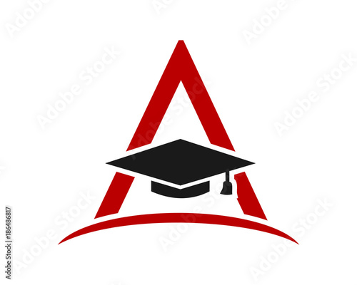 graduate hat red triangle square academic cap image icon logo vector