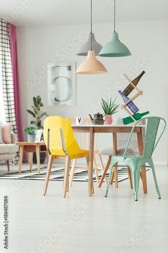 Mint and yellow dining room