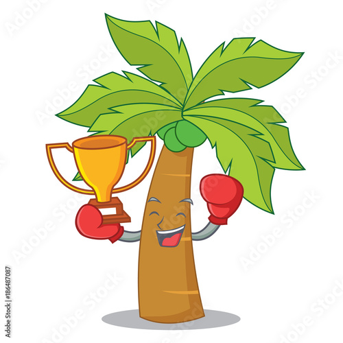Boxing winner palm tree character cartoon