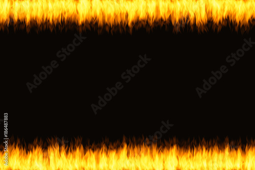 Oblong frame of fire flames over black background