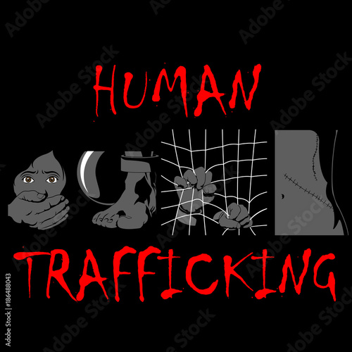 Human Trafficking Awareness Day, four type illustration of human trafficking in vector.