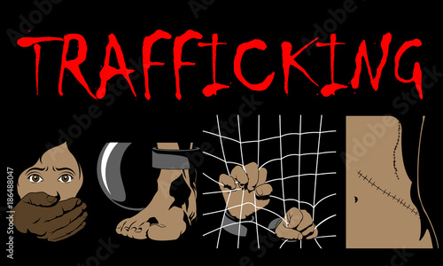 Human Trafficking Awareness Day, four type illustration of human trafficking in vector.