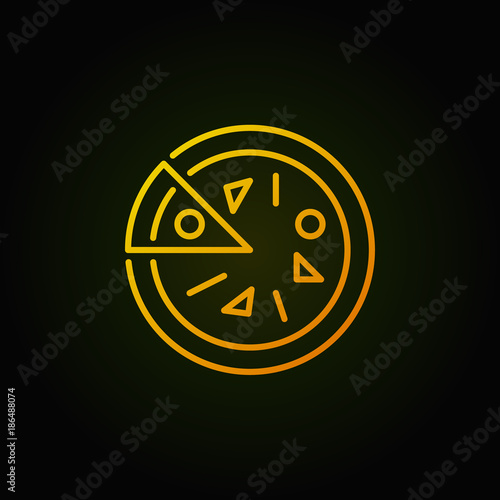 Pizza yellow vector outline icon on dark background