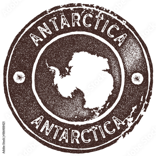 Antarctica map vintage stamp. Retro style handmade label, badge or element for travel souvenirs. Brown rubber stamp with country map silhouette. Vector illustration.