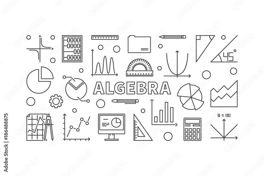 Algebra vector horizontal banner or illustration