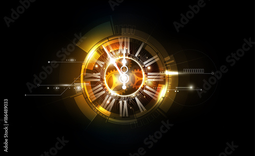 Abstract Futuristic Technology Background with Clock concept and Time Machine, vector illustration