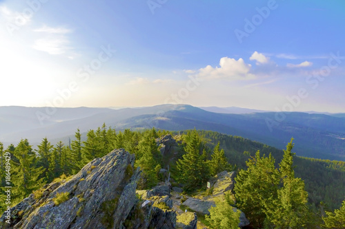 Summer landscape in National park Bayerische Wald, view from the mountain Grosser Arber, Germany.