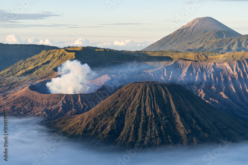 Beautiful scenery of Bromo active volcano mountain, East Java, Indonesia