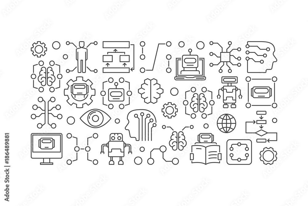 Cyberbrain and artificial intelligence vector banner Cyberbrain and artificial intelligence vector banner