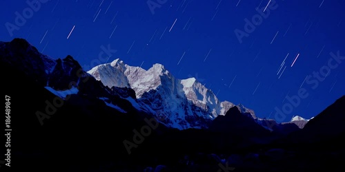 the scene of meteor shower above Chomo Lonzo in Tibet, China photo