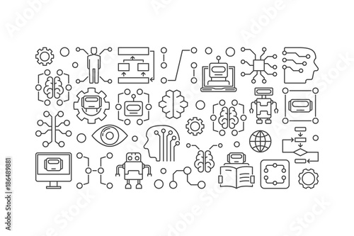 Cyberbrain and artificial intelligence vector banner