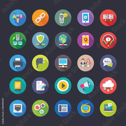 Network and Communication Flat Icons Set
