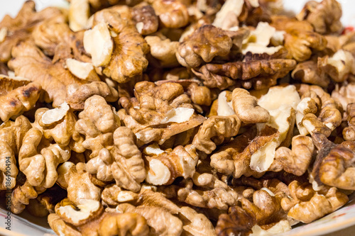 Kernels of walnuts on the plate.