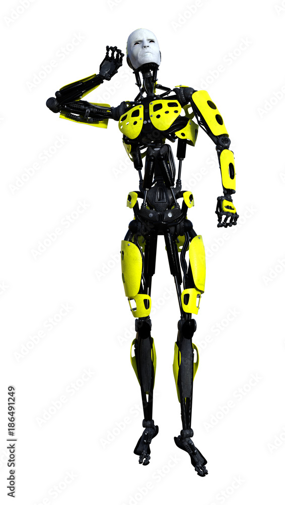 3D Rendering Male Robot on White