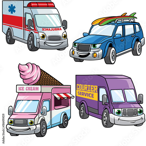 cartoon of medium van car set