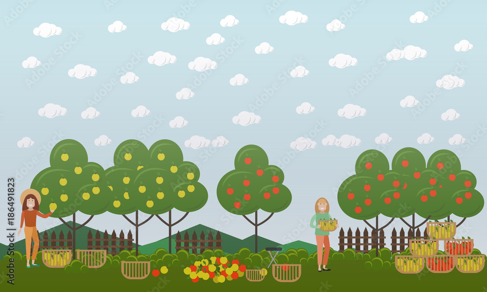 Apple hunting season concept vector flat illustration Apple hunting season concept vector flat illustration