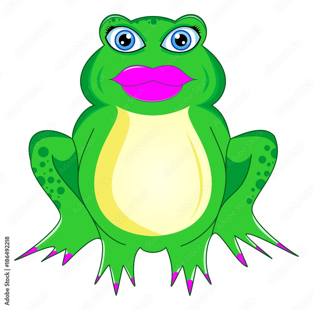 Frosch Frau mit rosa lippen und lackierten fußnägel auf isolierten weißen hintergrund als vektor Frosch Frau mit rosa lippen und lackierten fußnägel auf isolierten weißen hintergrund als vektor