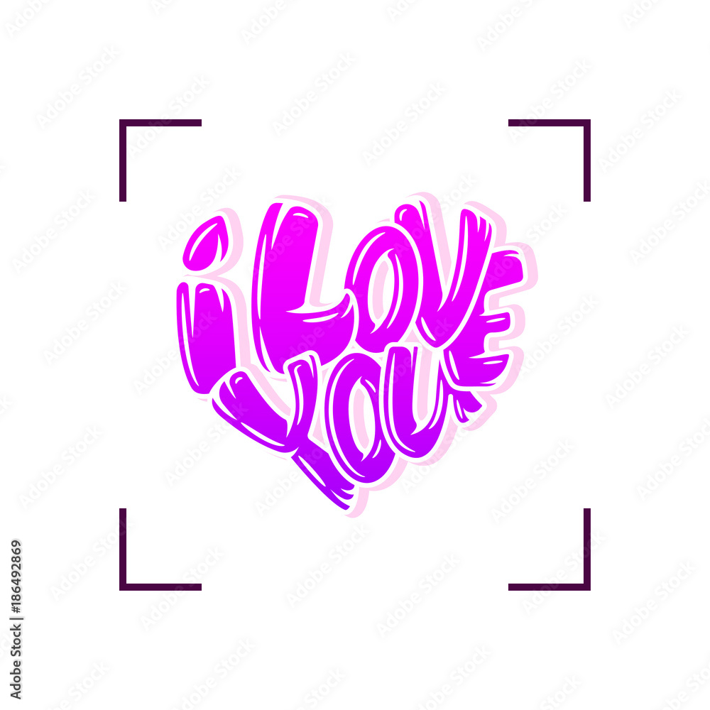 Fototapeta premium Big heart with lettering - I love you, typography poster for Valentines Day, cards, prints.