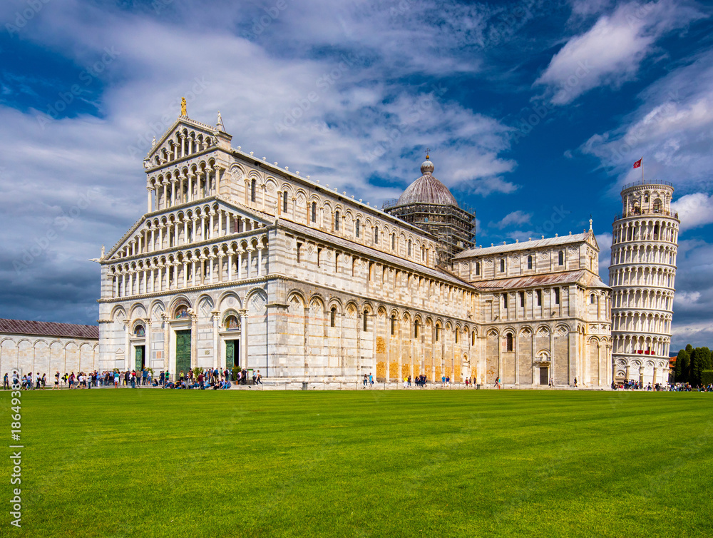 Pisa Cathedral with the Leaning Tower of Pisa on Piazza dei Miracoli in Pisa, Tuscany, Italy