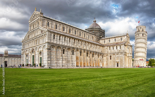 Pisa Cathedral with the Leaning Tower of Pisa on Piazza dei Miracoli in Pisa, Tuscany, Italy