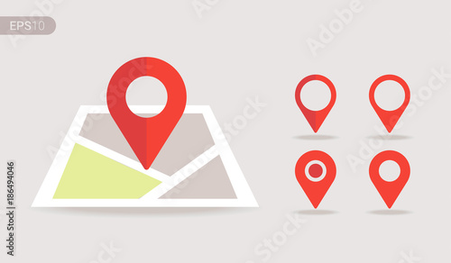 New Flat design location map with red pin, label, marker, sign. Modern Vector EPS 10.