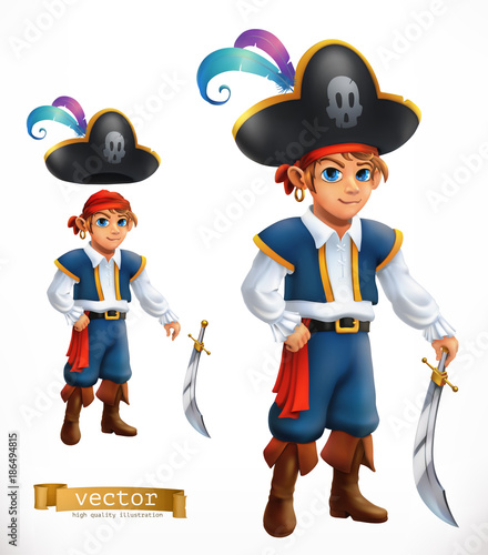 Boy pirate. 3d vector icon