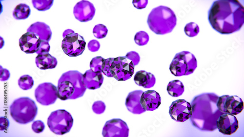 Abstract background with violet shiny glass balls. 3d illustration