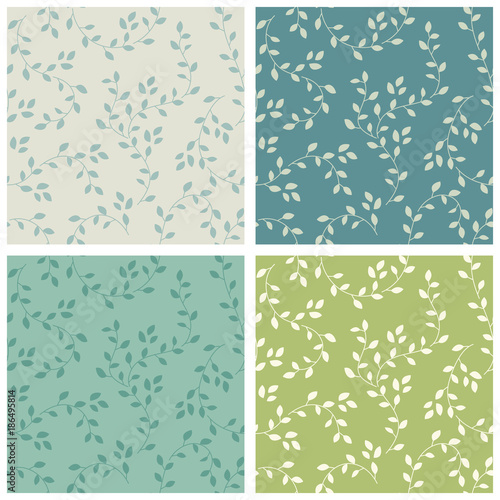 Fototapeta Naklejka Na Ścianę i Meble -  Cute seamless floral pattern with leaves branches