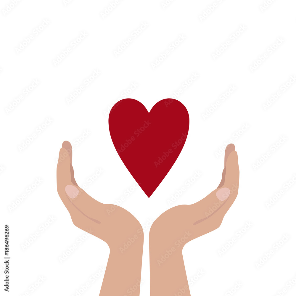 Hands hold heart. Vector flat icon. Valentine's Day concept. Hands hold heart. Vector flat icon. Valentine's Day concept.