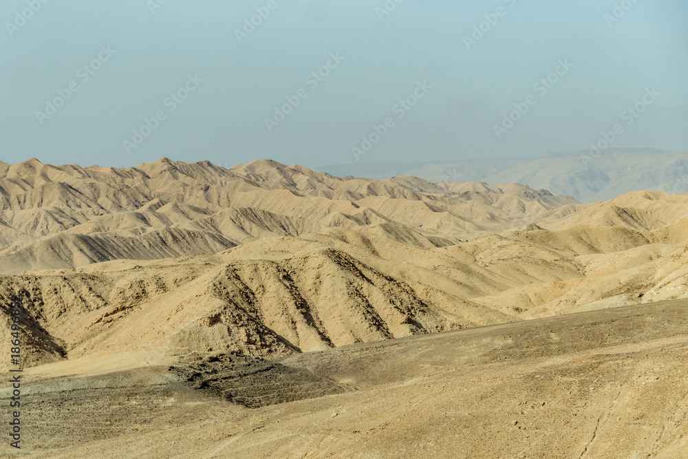 Sunny landscape view of desert near the dead sea in Israel