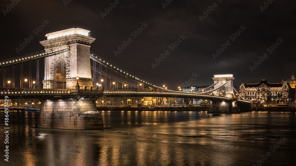 Famous Chain Bridge at night