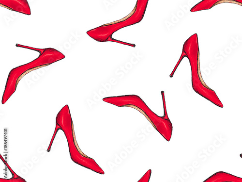 Shoes red women high heels white pattern