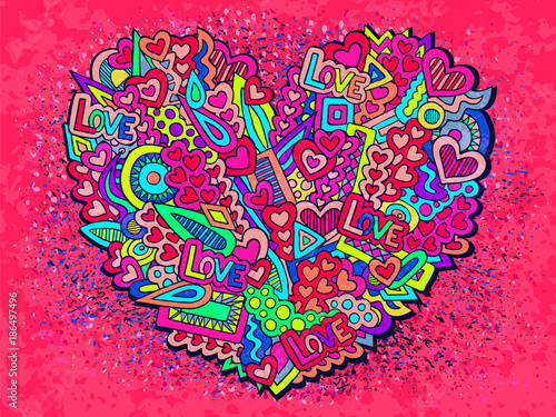 Zentangle love hearts doodle ornament bright