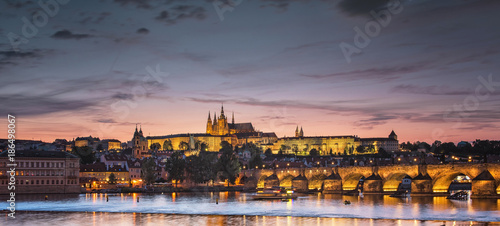 View on the Charles Bridge and Castle in Prague at night