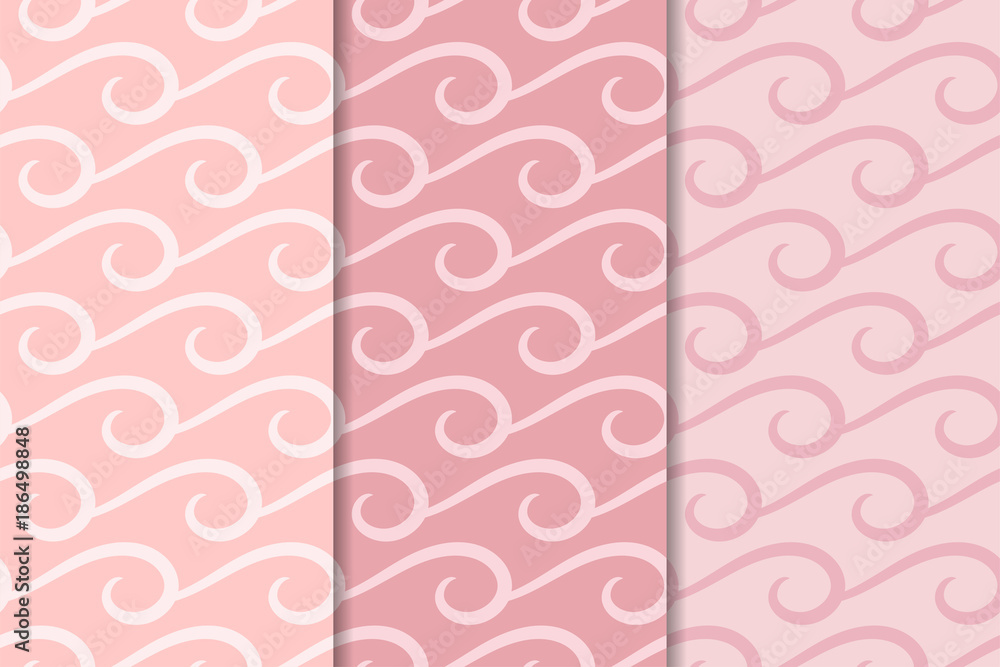 Geometric backgrounds. Pale pink abstract seamless patterns