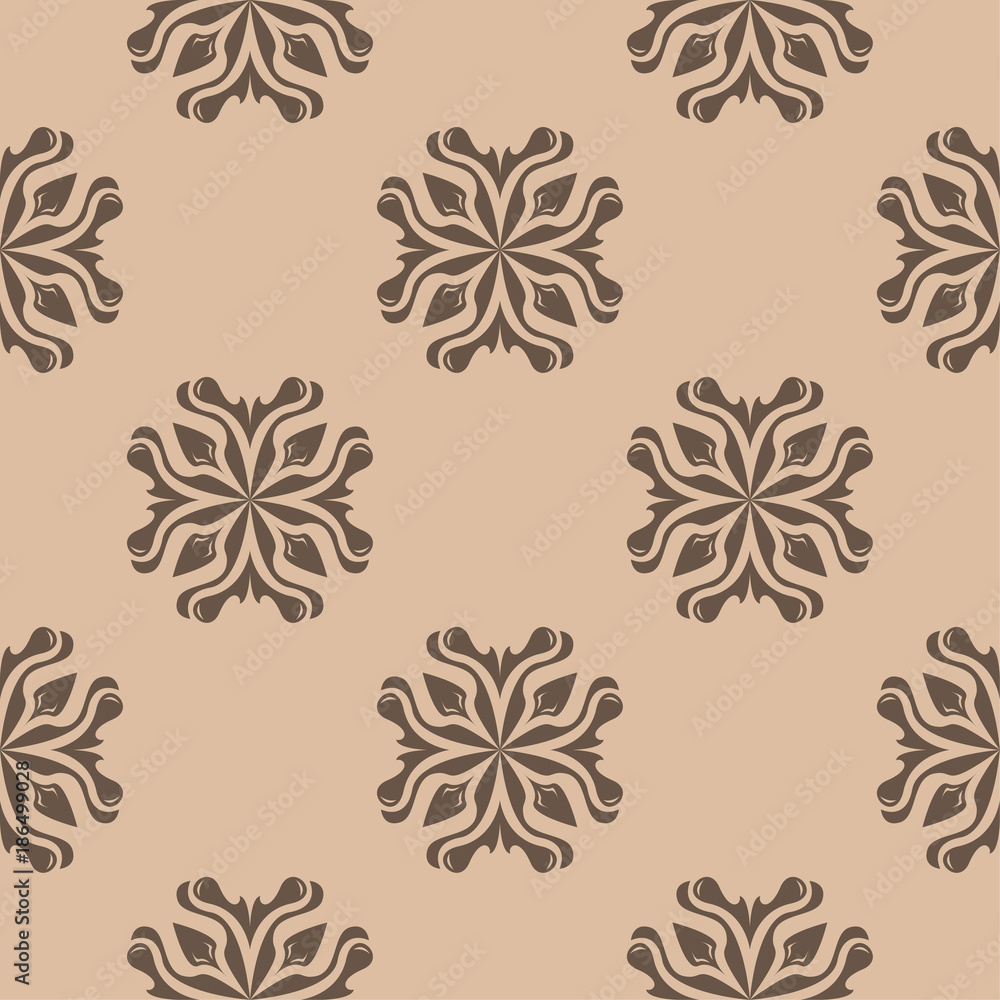 Brown floral seamless pattern on beige background