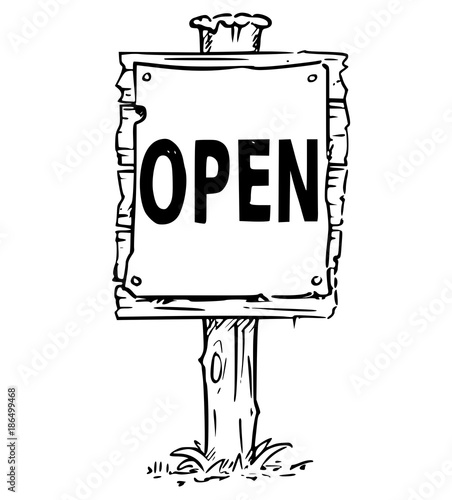 Wooden Sign Board Drawing with Open Text